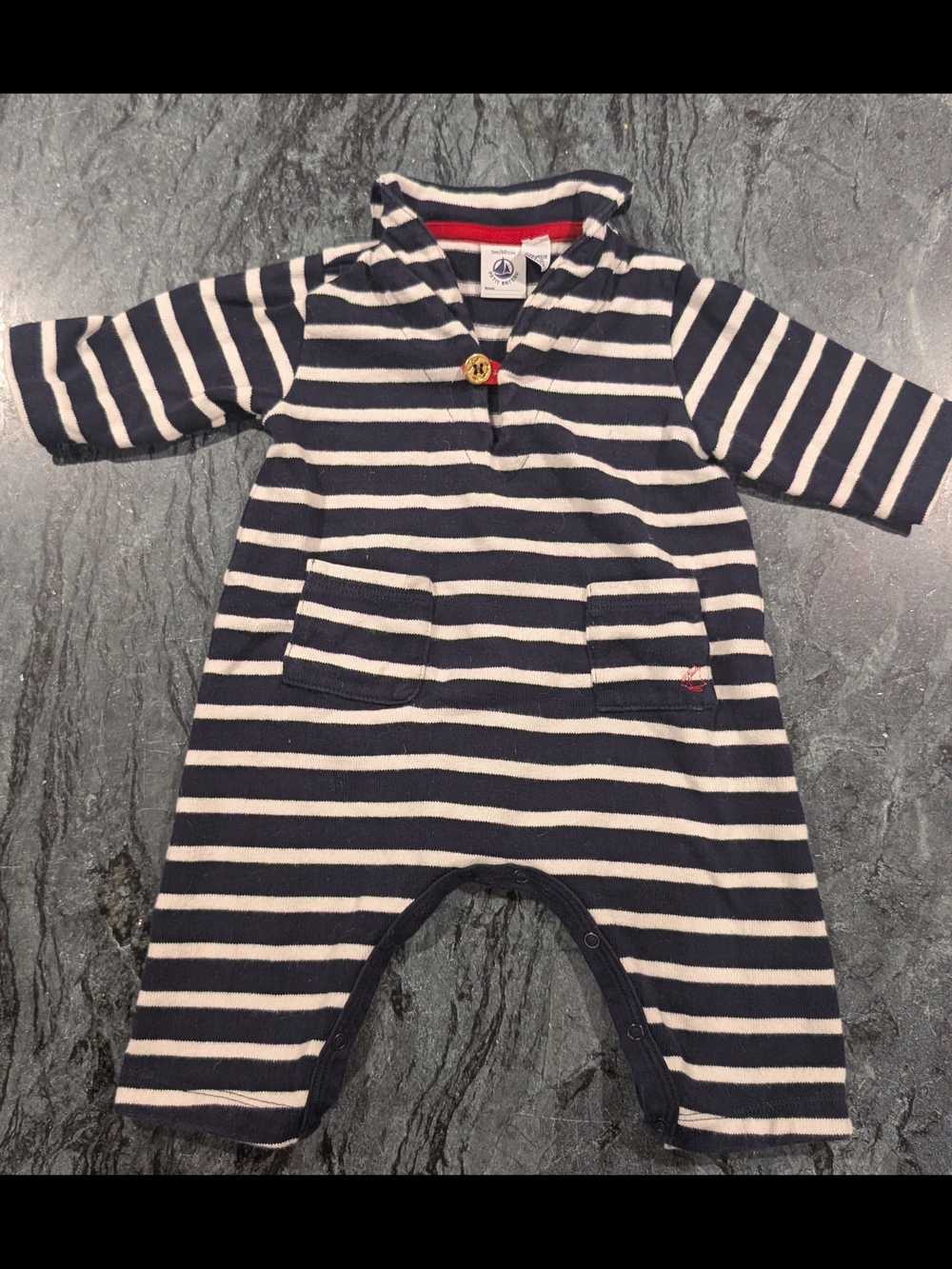 Petit Bateau Navy and White Striped Cotton One-Piece